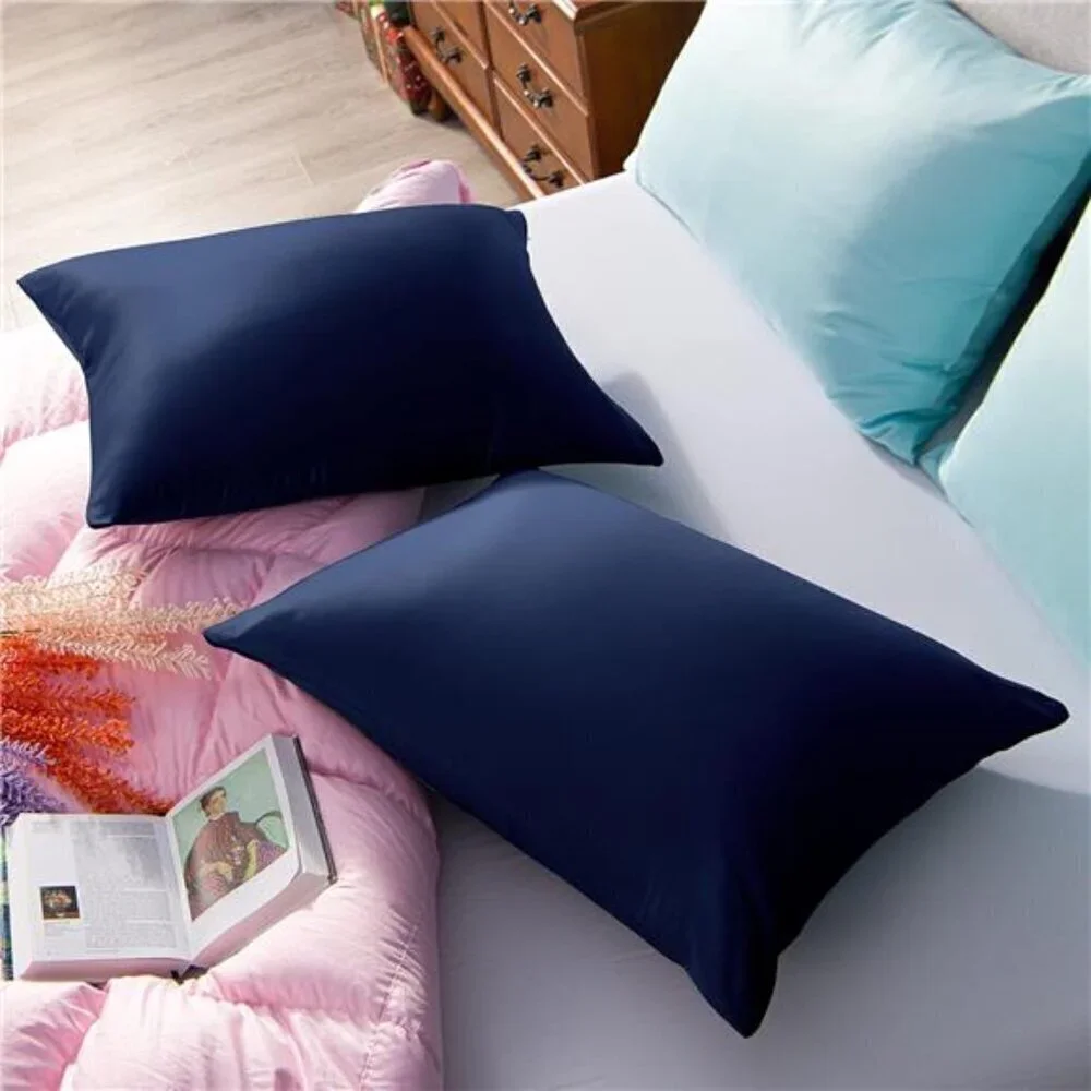 👉 Satin Pillow Cases for Hair and Skin, Luxury Hidden Zipper Standard Navy Blue